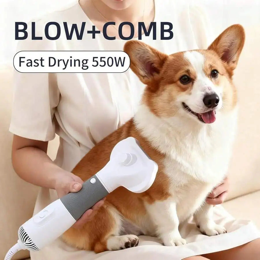 3-in-1 Pet Grooming Hair Dryer & Hot Air Comb - Reduces Shedding & Tangles, Warm Air Drying, Suitable for Cats and Dogs