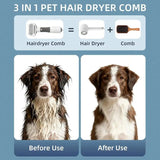 3-in-1 Pet Grooming Hair Dryer & Hot Air Comb - Reduces Shedding & Tangles, Warm Air Drying, Suitable for Cats and Dogs
