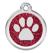Laser Engraved Quality Silver Alloy with GLITTER Coloured Paw Dog or Cat ID Tag, Laser Engraving. Includes a Split Ring. Pet Nam