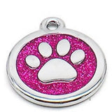 Laser Engraved Quality Silver Alloy with GLITTER Coloured Paw Dog or Cat ID Tag, Laser Engraving. Includes a Split Ring. Pet Nam