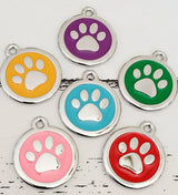 Laser Engraved Quality Silver Alloy with GLITTER Coloured Paw Dog or Cat ID Tag, Laser Engraving. Includes a Split Ring. Pet Nam