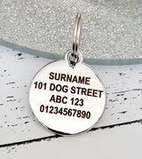 Laser Engraved Quality Silver Alloy with GLITTER Coloured Paw Dog or Cat ID Tag, Laser Engraving. Includes a Split Ring. Pet Nam