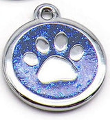 Laser Engraved Quality Silver Alloy with GLITTER Coloured Paw Dog or Cat ID Tag, Laser Engraving. Includes a Split Ring. Pet Nam