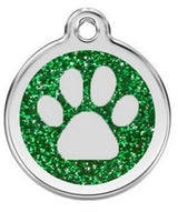 Laser Engraved Quality Silver Alloy with GLITTER Coloured Paw Dog or Cat ID Tag, Laser Engraving. Includes a Split Ring. Pet Nam