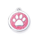 Laser Engraved Quality Silver Alloy with GLITTER Coloured Paw Dog or Cat ID Tag, Laser Engraving. Includes a Split Ring. Pet Nam