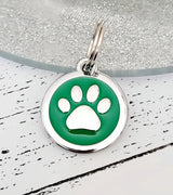 Laser Engraved Quality Silver Alloy with GLITTER Coloured Paw Dog or Cat ID Tag, Laser Engraving. Includes a Split Ring. Pet Nam
